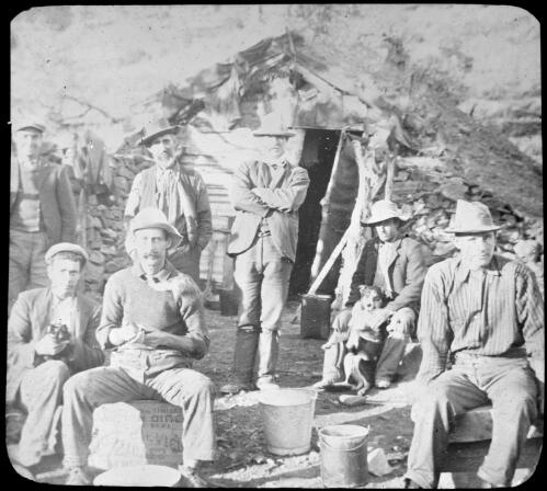 Miners, Yudnamutana, South Australia [transparency] : lantern slide used by Rev. F.H. Paterson, north South Australia / [John Flynn?]