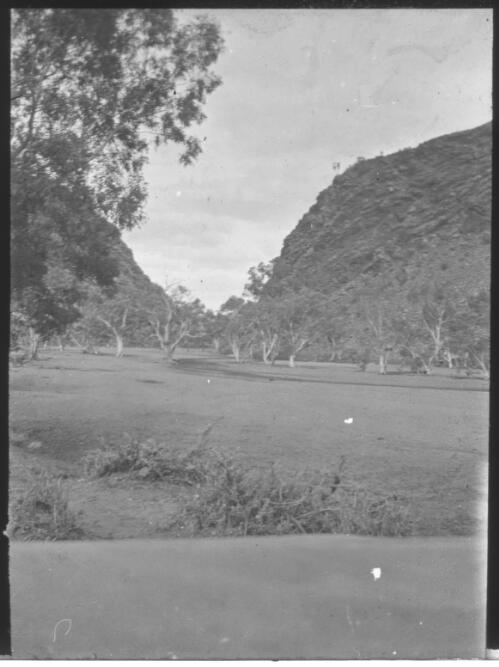 Unidentified dry river bed, South Australia [transparency] : scene of mid-north South Australia used by Rev. F.H. Patterson on Stuart Patrol 1930+