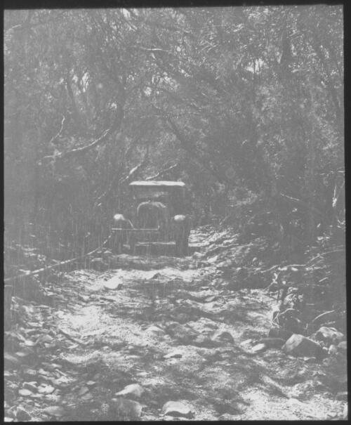 Between Burr Well and Patsey [i.e. Patsy] Springs, South Australia [transparency] : scene of mid-north South Australia used by Rev. F.H. Patterson on Stuart Patrol 1930+