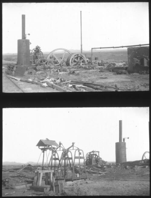Two views of unidentified mining machinery, South Australia [transparency] : scene of mid-north South Australia used by Rev. F.H. Patterson on Stuart Patrol 1930+