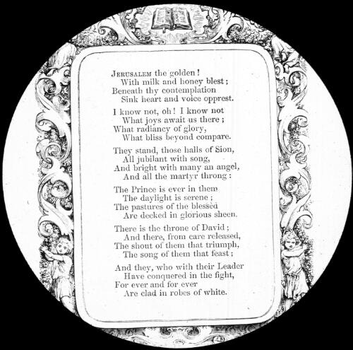 Words of the hymn Jerusalem the golden [transparency] : a lantern slide used in A.I.M. lectures