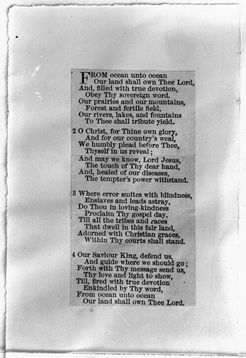 Words of the hymn From ocean unto ocean [picture] : a hymn used at Dunbar, Cape York