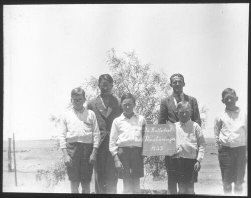 "The Wallabies", scouts, Waukaringa near Cawthorn?, South Australia, 1933 [transparency] : lantern slide used by Rev. F.H. Paterson, north South Australia / [John Flynn?]