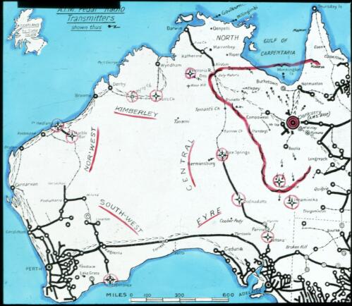 Map of portion of Australia showing location of Australian Inland Mission pedal radio transmitters [transparency]