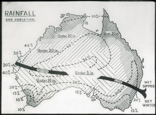 [Map of Australia showing] rainfall and variation [transparency]