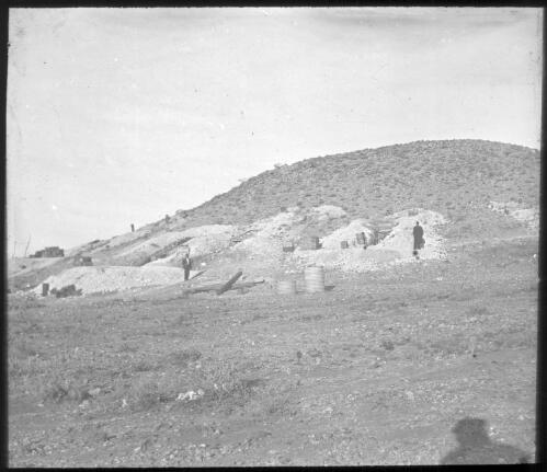 Unidentified hill with entrances to mine shafts? [transparency] : part of South Australian and other AIM [Australian Inland Mission] scenes used by Rev. F.H. Patterson