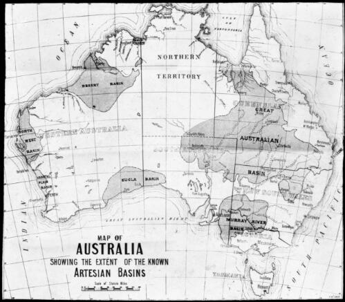 Map of Australia showing the extent of the known artesian basins [transparency]