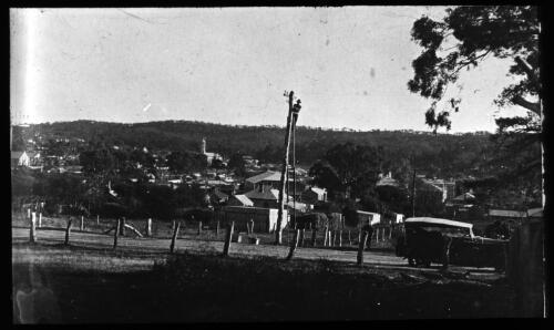 View of an unidentified town [transparency] : a lantern slide used for publicity in South Australia  / [John Flynn]