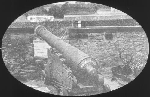 'Roaring Meg' cannon, west city wall, Derry City, Northern Ireland [transparency] : part of South Australian and other AIM [Australian Inland Mission] scenes used by Rev. F.H. Patterson
