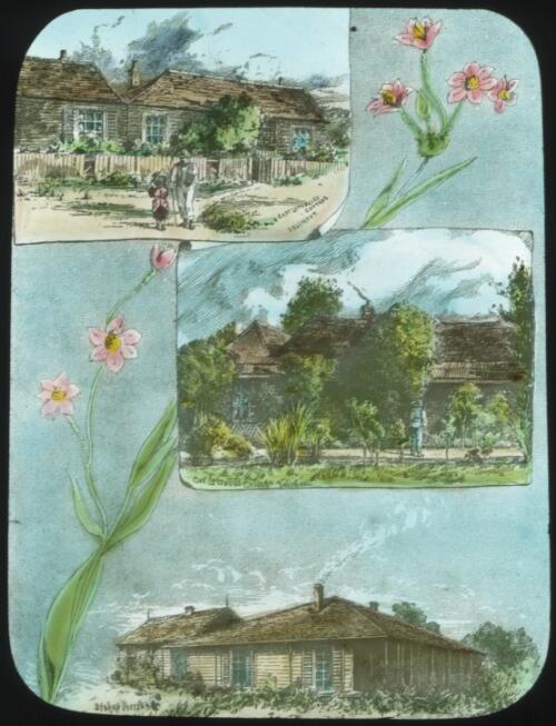 Capt. Lonsdale's cottage, Jolimont ; Gov. Latrobe's cottage, Jolimont ; Bishop Perry's [cottage, Jolimont] [transparency]