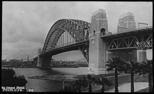 View of Sydney Harbour Bridge, New South Wales [transparency] : a lantern slide used by John Flynn in lectures [1] / [John Flynn]