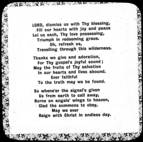 Words of the hymn Lord, dismiss us with thy blessing [transparency] : art of a lantern slide lecture collection, 1926