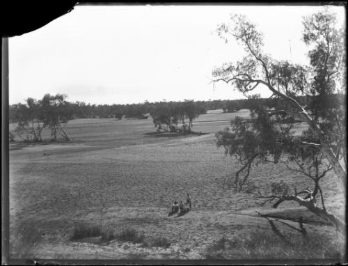 People in the outback landscape [picture] : an image used by the Australian Inland Mission at Dunbar, Cape York / [John Flynn?]-