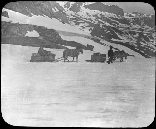Mountain sledging, Norway [transparency] : part of a lantern slide lecture collection, 1926 / G.W.W