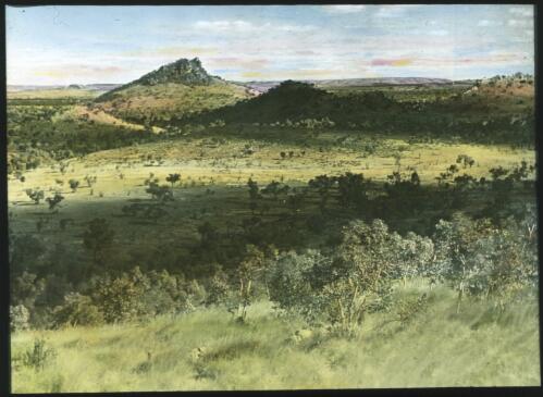 View of Tennant Creek country [transparency] : a lantern slide used in lectures on all Australian Inland Mission activities / [John Flynn?]