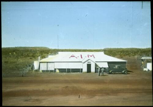 Australian Inland Mission building, Tennant Creek [transparency] : a lantern slide used in lectures on all Australian Inland Mission activities / [John Flynn?]