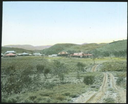 View approaching Hall's Creek [transparency] : a lantern slide used in lectures on all Australian Inland Mission activities / [John Flynn?]