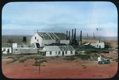 Unidentified industrial site in outback Australia [transparency] : a lantern slide used by John Flynn in lectures / [John Flynn?]