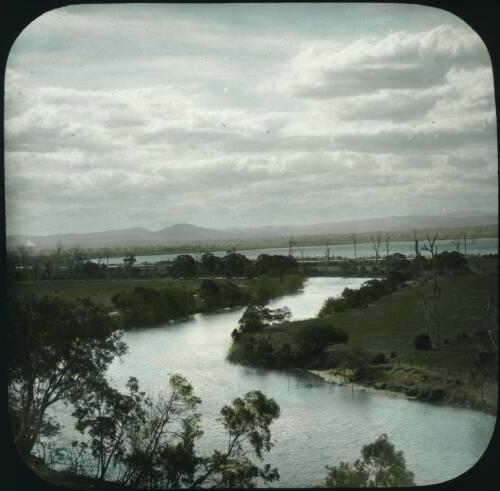 Towards B'dale [view of unidentified river, Bairnsdale?] [transparency] : a lantern slide from John Flynn's missionary days in Gippsland 1906-7 / John Flynn