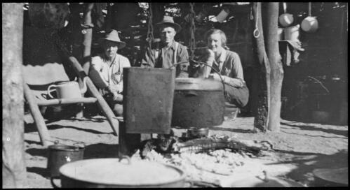 Boiling a billy at Ernabella [transparency] : general Australian Inland Mission scenes / [John Flynn?]