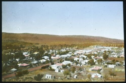 Aerial view of Alice Springs [2] [transparency] : scenes of Tennant Creek and the Northern Territory, Beltana, Oodnadatta, and other general scenes / [John Flynn?]