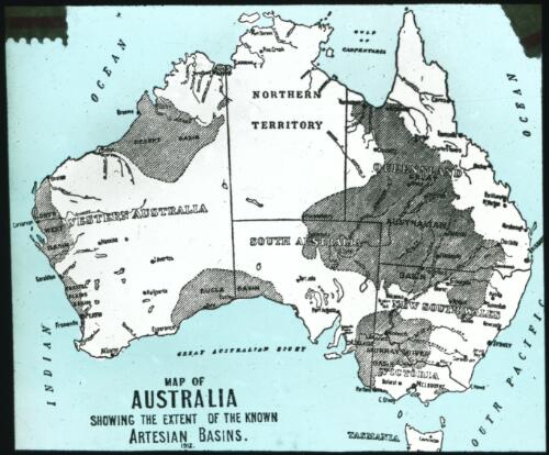 Map of Australia showing the extent of the known Artesian Basins [transparency]