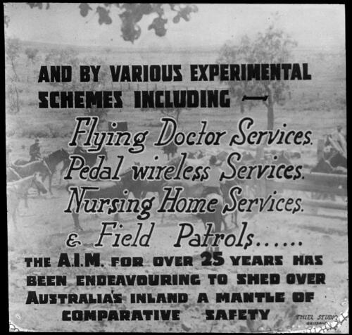 Advertisement for Australian Inland Mission services [transparency] / Thiel Studio