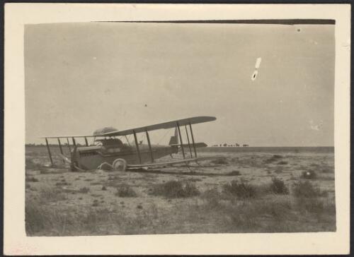 A side view of Rev. Johnson's plane after it crashed when traveling from Broome to Port Hedland, Western Australia, November, 1927 1[1] [picture] / Reverend Johnson