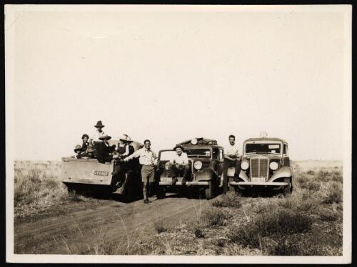 Reverend McKay going south meets Reverends Goy and Partridge going north, eight children in the back of McKay's lorry, ten miles from Tambo, Western Queensland [2] [picture] : photographs taken by C.T.F. Goy during his North Australia patrol, 1937-1942 / C.T.F. Goy