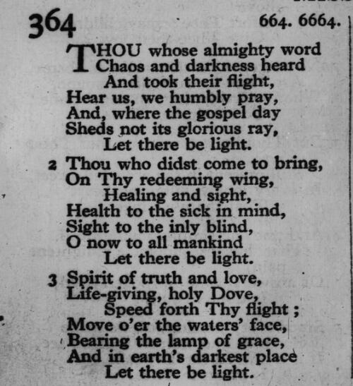 Words of hymn 364, Let there be light [picture] / John Marriott