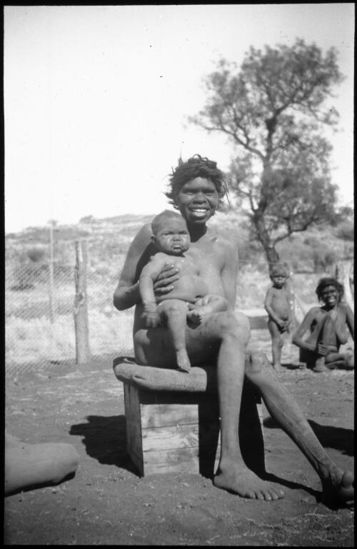 Mother and baby at Ernabella Mission, South Australia, 1949 [transparency] / C. Duguid