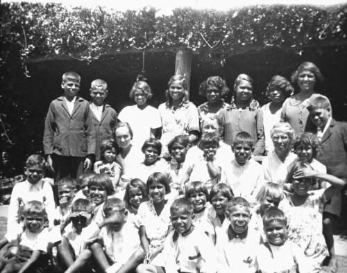Aboriginal children from Colebrook Home, at Dr Duguid's home in Adelaide, ca. 1936, 2 [transparency] / C. Duguid