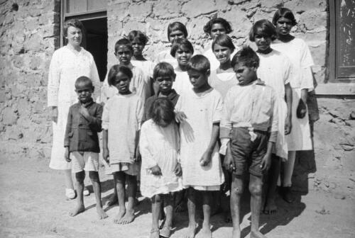 The first family of the United Aborigines Mission at Colebrook Home, Quorn, South Australia, ca. 1936 [transparency] / C. Duguid