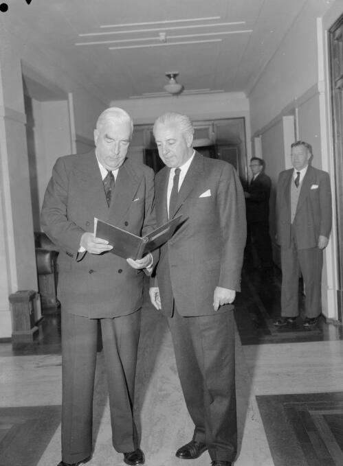 Sir Robert Menzies with Harold Holt [picture] / [L. J. Dwyer]