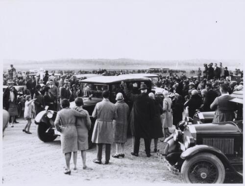 [The cars of the Royal party leave Canberra aerodrome on the visit of His Royal Highness the Duke of Gloucester, 24 October 1934] [picture]/ Les Dwyer