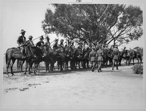 Inspection of the Light Horse by Lord Stonehaven at the opening of federal parliament, Canberra, Australian Capital Territory, 1927 [picture] / L.J. Dwyer