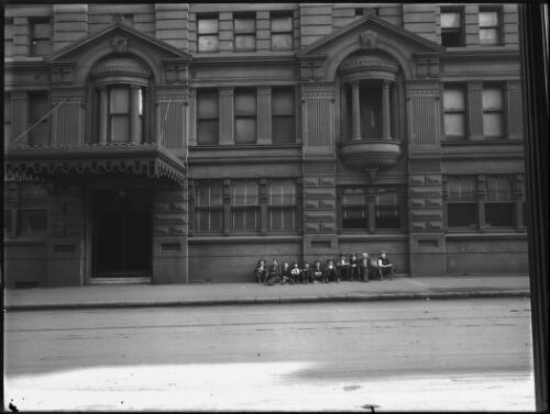 Exterior view of unidentified building with row of children outside, Sydney, New South Wales [picture] / A.G. Foster
