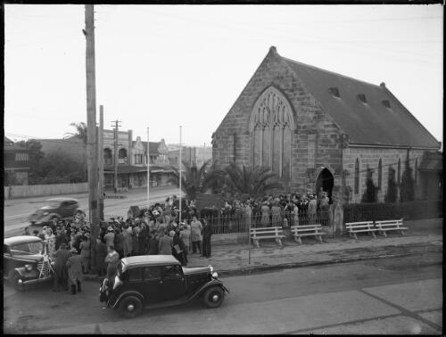 Congregation outside St. Andrew's Presbyterian Church, Gladsville, New South Wales [picture] / A.G. Foster