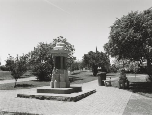 May Park, Baillie Street, Horsham. Drinking fountain was removed to the park from in front of the Royal Hotel. 1995 [picture] / Joyce Evans
