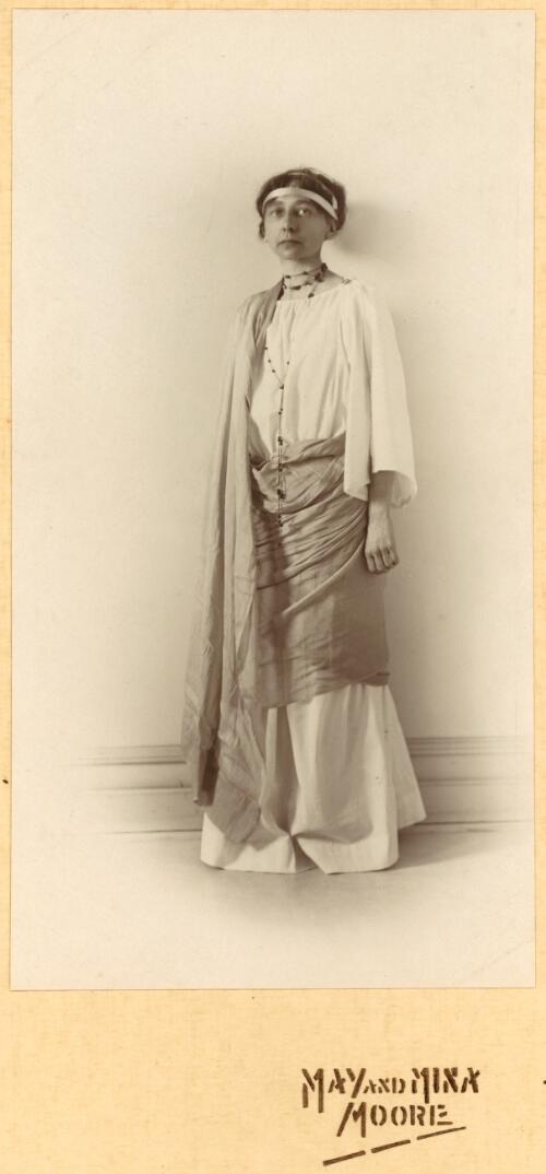 Mathilde Elizabeth Deane at the Melbourne Repertory Theatre Club fancy dress ball, May, 1914 [picture] / May and Mina Moore
