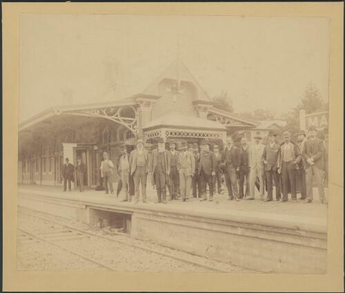 Group portrait including Henry Deane at Marrickville station, Sydney, ca. 1890s [picture]