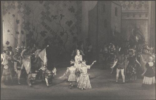 Tamara Grigorieva as the Fairy Godmother, Tatiana Riabouchinska as Cinderella and Paul Petroff as Prince Charming with dancers of the Original Ballet Russe in Cinderella [picture] / [Colin Ferguson?]