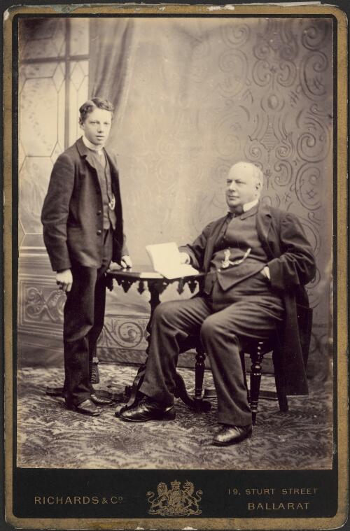 George Coppin and his eldest son, George Selth Coppin II, aged about 15 years, ca. 1881 [picture]/ Richards & Co