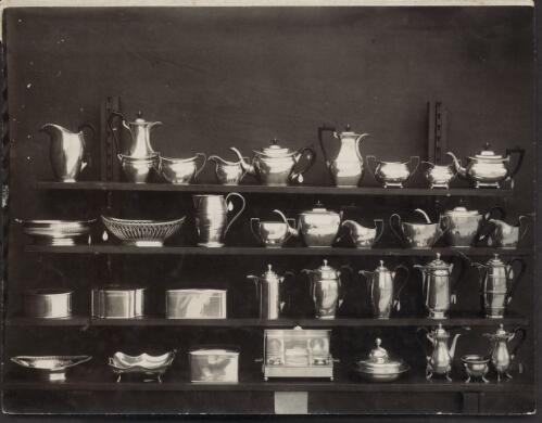 Silverware on four shelves, Government House, Canberra, 1927 [picture] / Nash-Boothby Studios