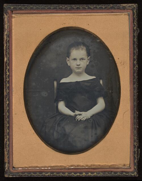 Portrait of girl in off shoulder taffeta dress [picture]
