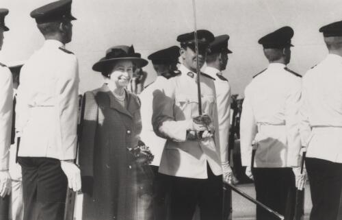 Queen Elizabeth II inspecting the guard, Canberra, 1988 [picture] / Andrew Campbell
