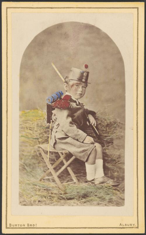 Young boy holding a toy gun, Albury, New South Wales, ca. 1880 [picture] / Burton Brothers