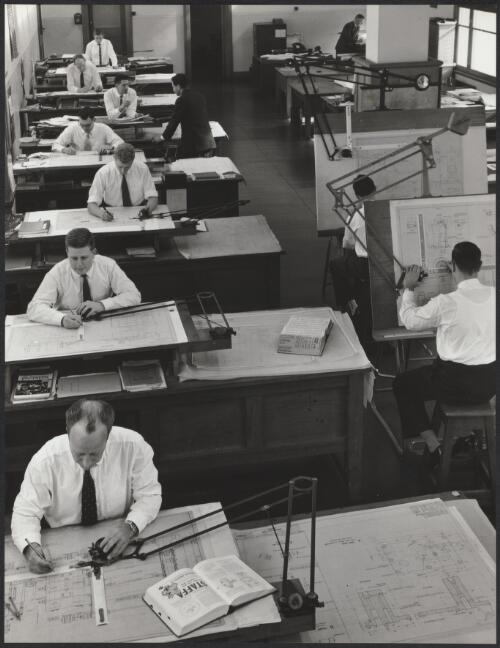 Draughtsmen at work, Vickers Ruwolt, Burnley, Melbourne, 1960 [picture] / Wolfgang Sievers