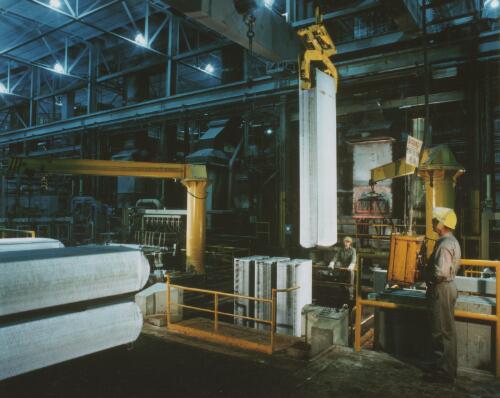 Aluminium ingots at Alcoa, Point Henry works, Geelong, Victoria, 1980 [picture] / Wolfgang Sievers