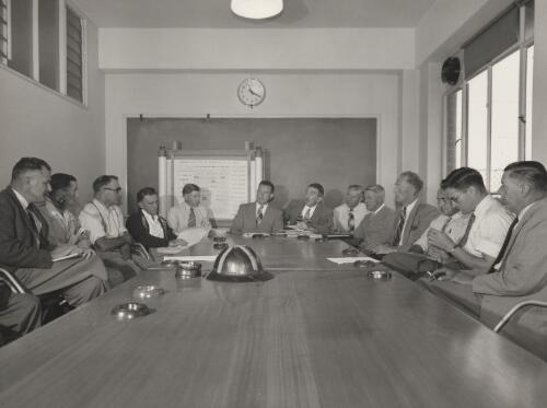 Management & Union (or foremen) meeting, APPM, Burnie, Tasmania for Campbell Advertising Melbourne, 1956 [picture] / Wolfgang Sievers